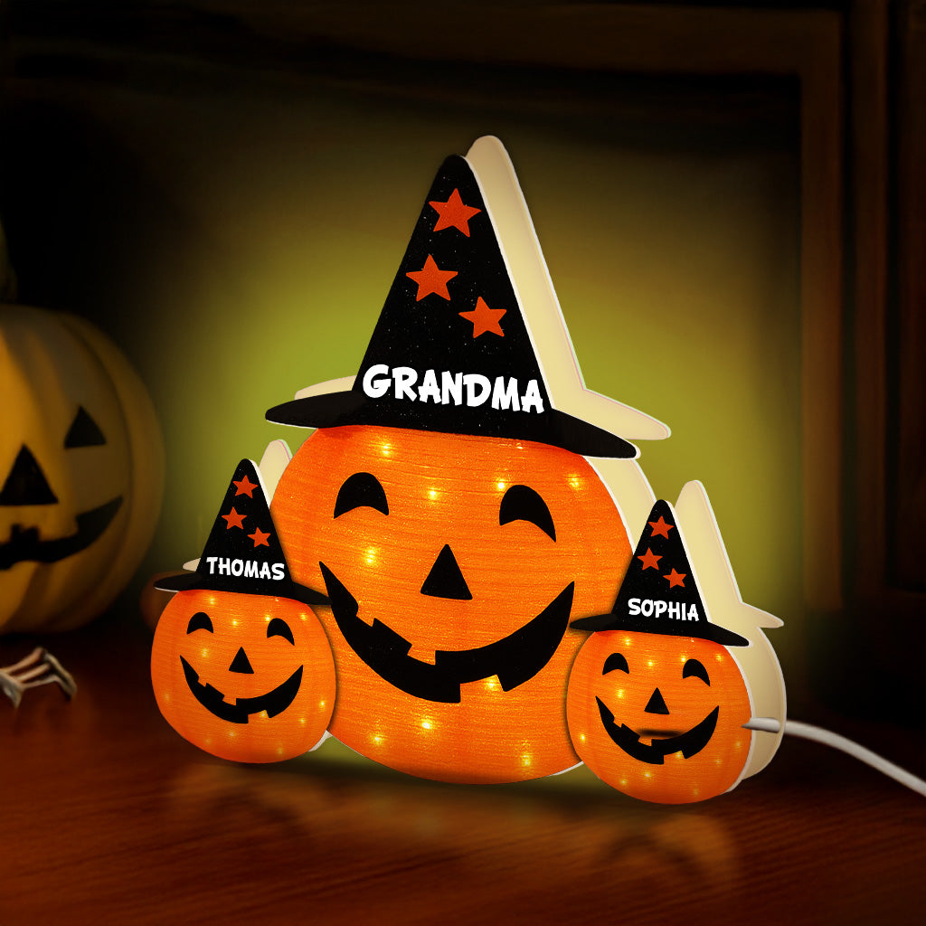Halloween Grandma Jack O'Lantern Custom Kids Names Personalized LED Light Box