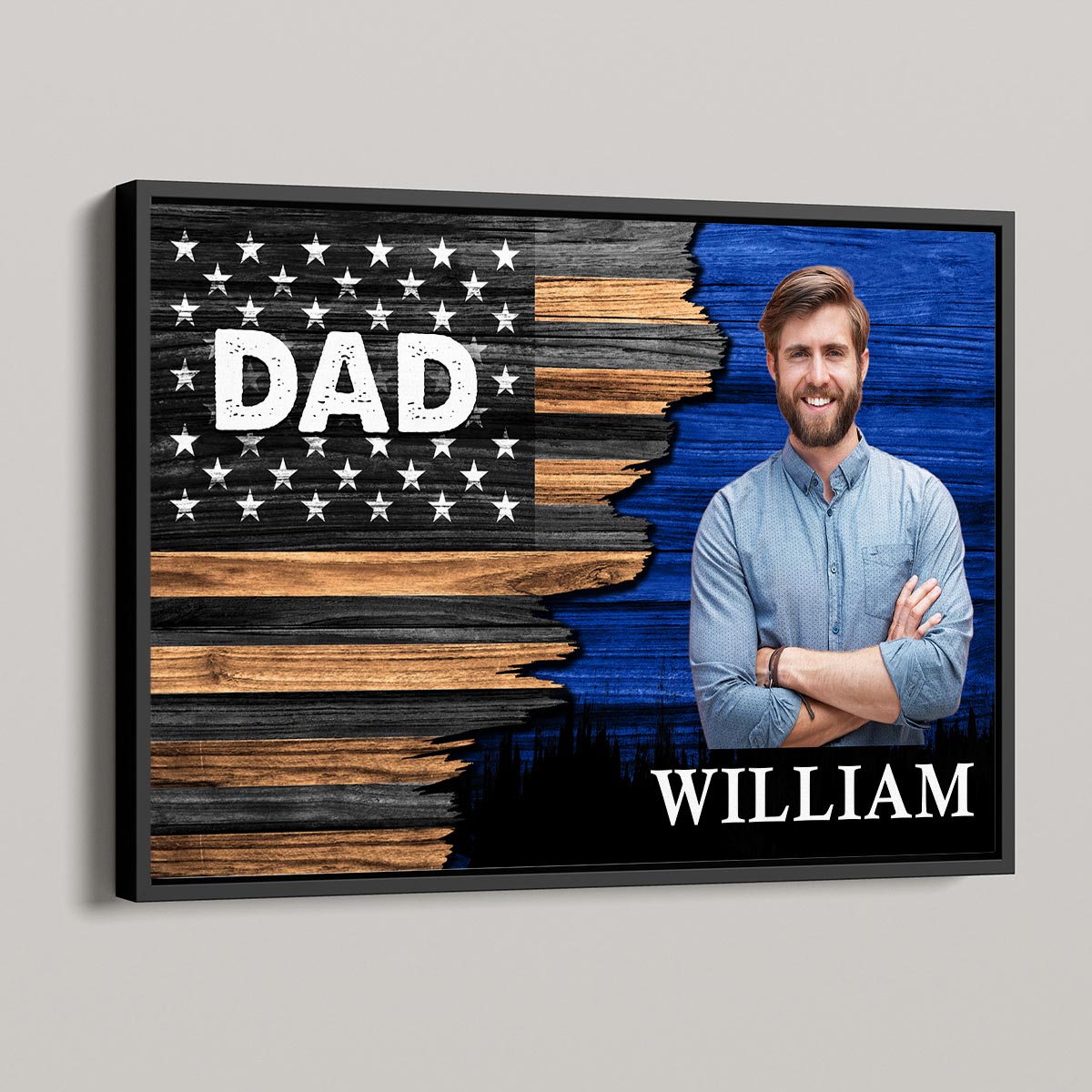 Dad Grandpa Papa Photo Inserted Half Nation Flag Personalized Horizontal Poster