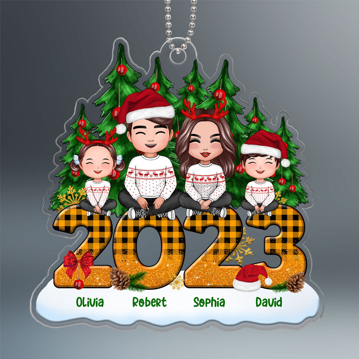 Happy Face Family Crossed Legs Sitting On Yellow 2023 Personalized Acrylic Ornament