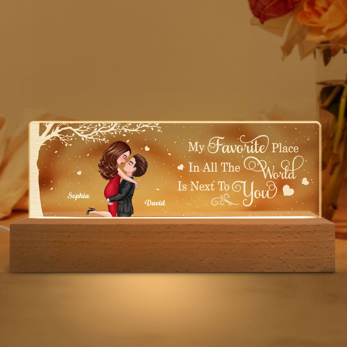 Favorite Place In The World Couple Kissing Personalized Acrylic LED Night Light, Gift For Him, For Her