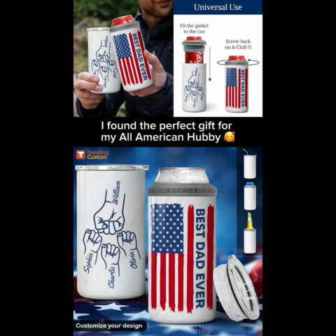 Nation Flag Best Dad Grandpa Ever Fist Bump Gift For All American Dad Personalized 4 In 1 Can Cooler