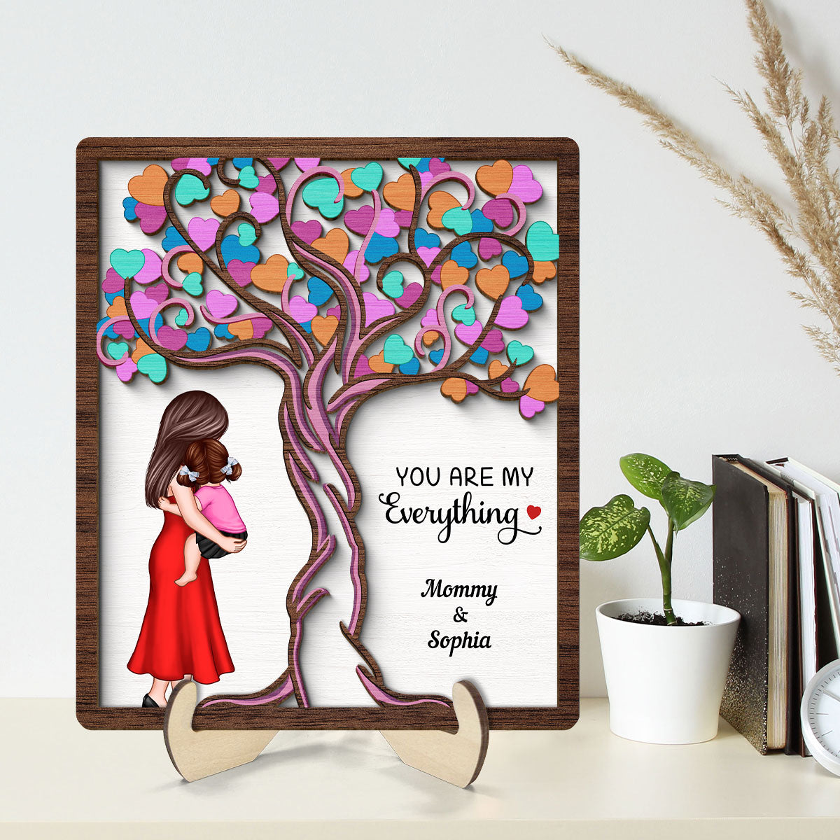 Love Heart Tree Mother Daughter Personalized 2-Layer Wooden Plaque