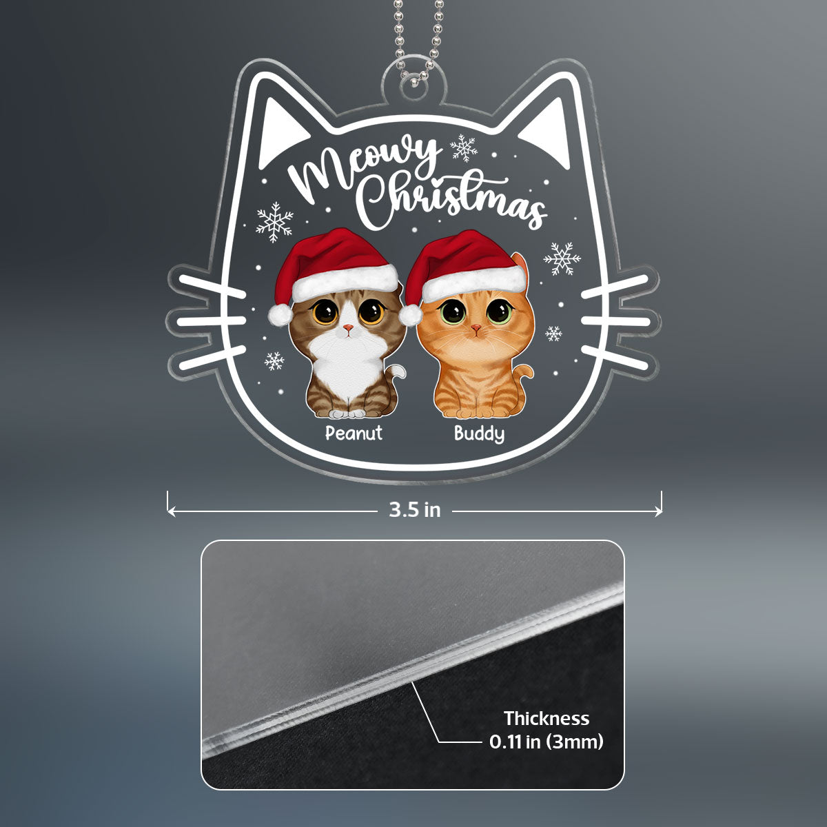 Cat Face Shape Watercolor Cute Cats Meowy Christmas Personalized Acrylic Ornament