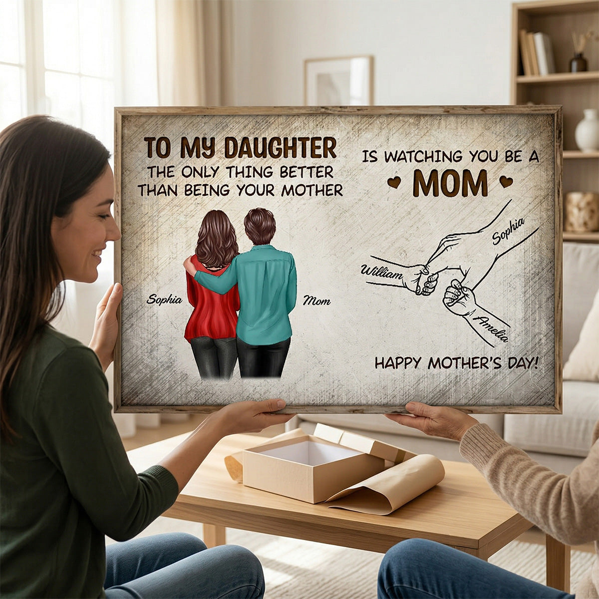 Vintage From Mom To Daughter Watching You Be A Mom Hands Outline - Personalized Poster - Mother's Day Gift For Daughter