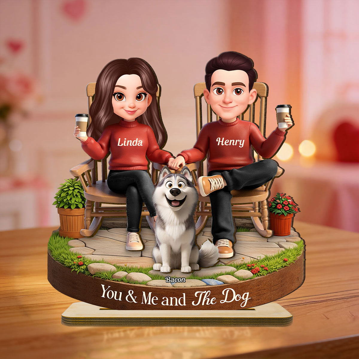 You And Me And The Fur Babies - Personalized Standing Wooden Plaque - Gift for Couple