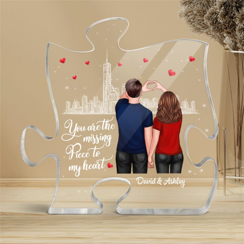 The Missing Piece To My Heart Couple Heart Hands Personalized Puzzle Acrylic Plaque