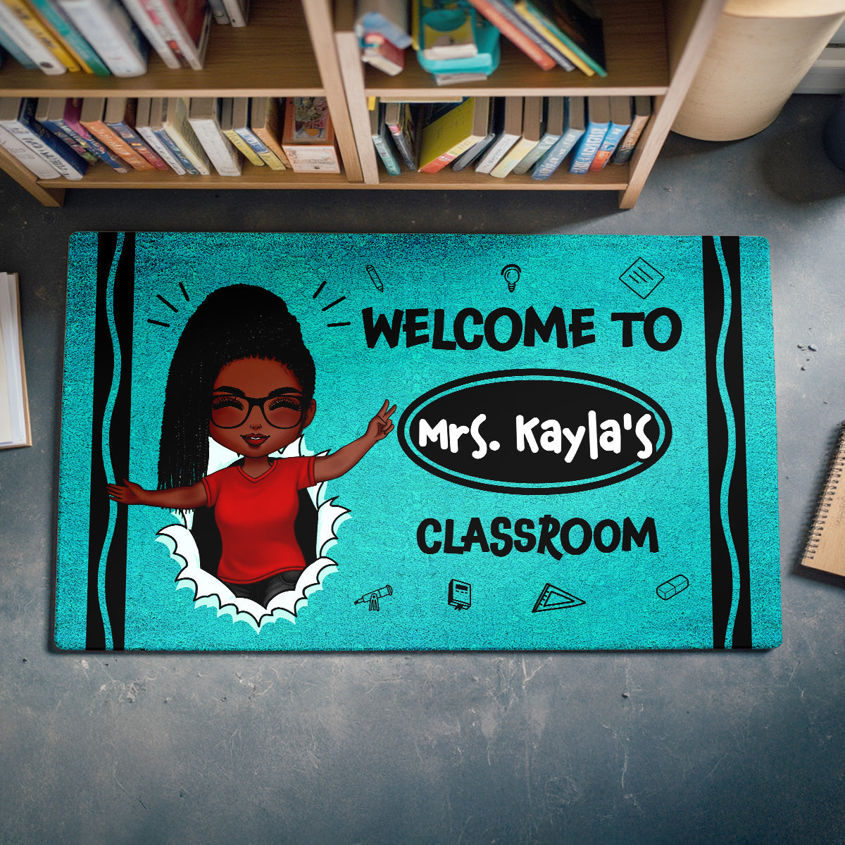 Welcome To My Class Happy Teacher Crayon Theme Personalized Doormat, Classroom Decor