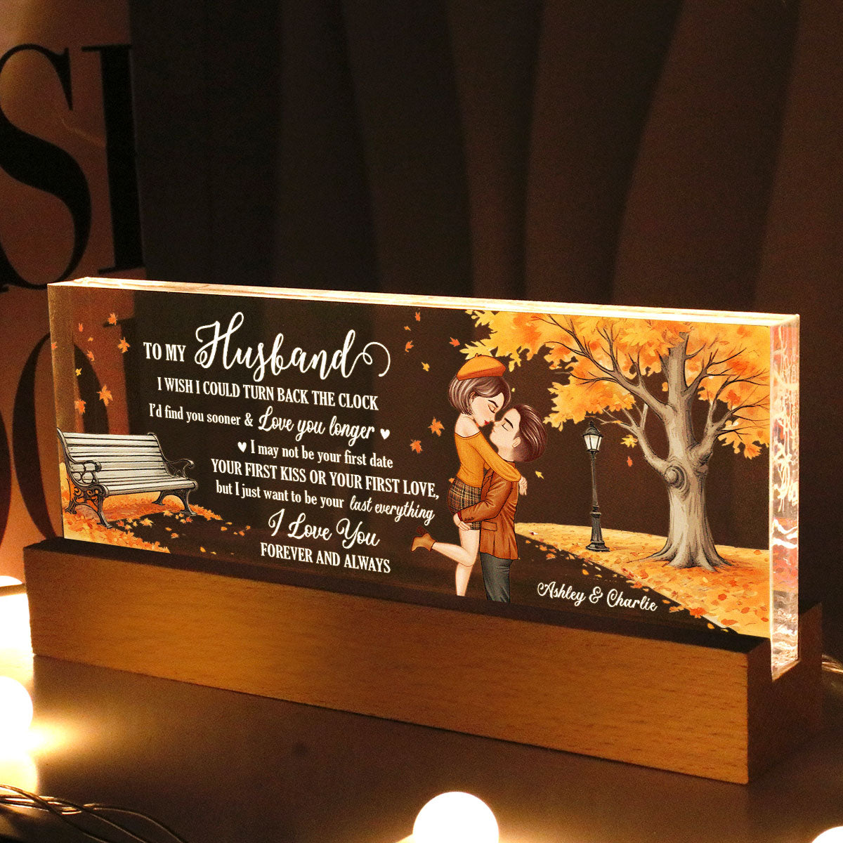 I Wish Could Turn Back The Clock Fall Season Couple Personalized Acrylic LED Night Light, Gift For Him, Gift For Her