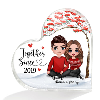 Doll Embracing Couple Under Red Tree Gift For Him For Her Personalized Heart Plaque