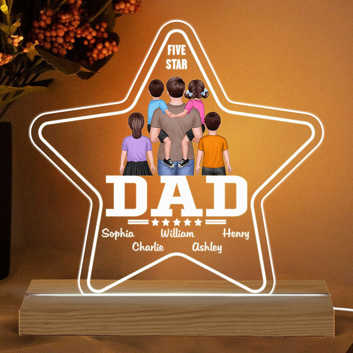 Five - Star Dad Holding Kids Personalized Warm Custom Shape LED Night Light