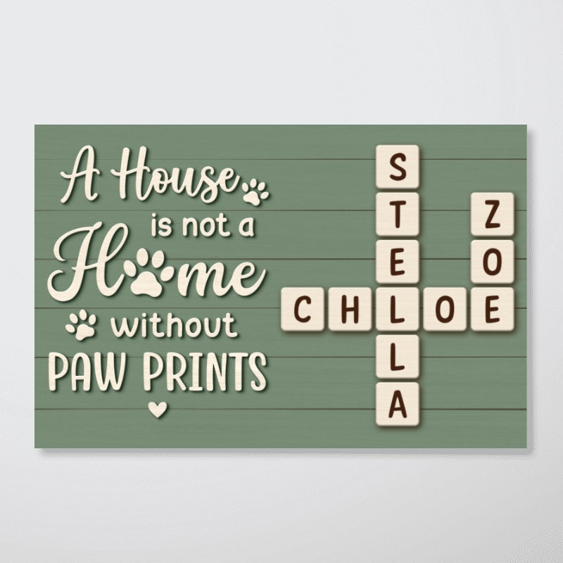 Home With Paw Prints Green Themed Crossword Puzzle Art Personalized Poster, Home Decor Gift For Pet Lover