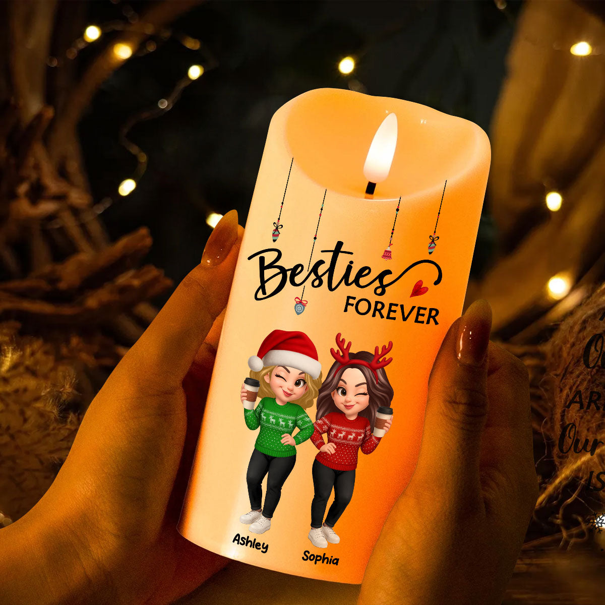 Pretty Sister Besties Standing Personalized LED Candle, Christmas Gift for Sisters, Besties