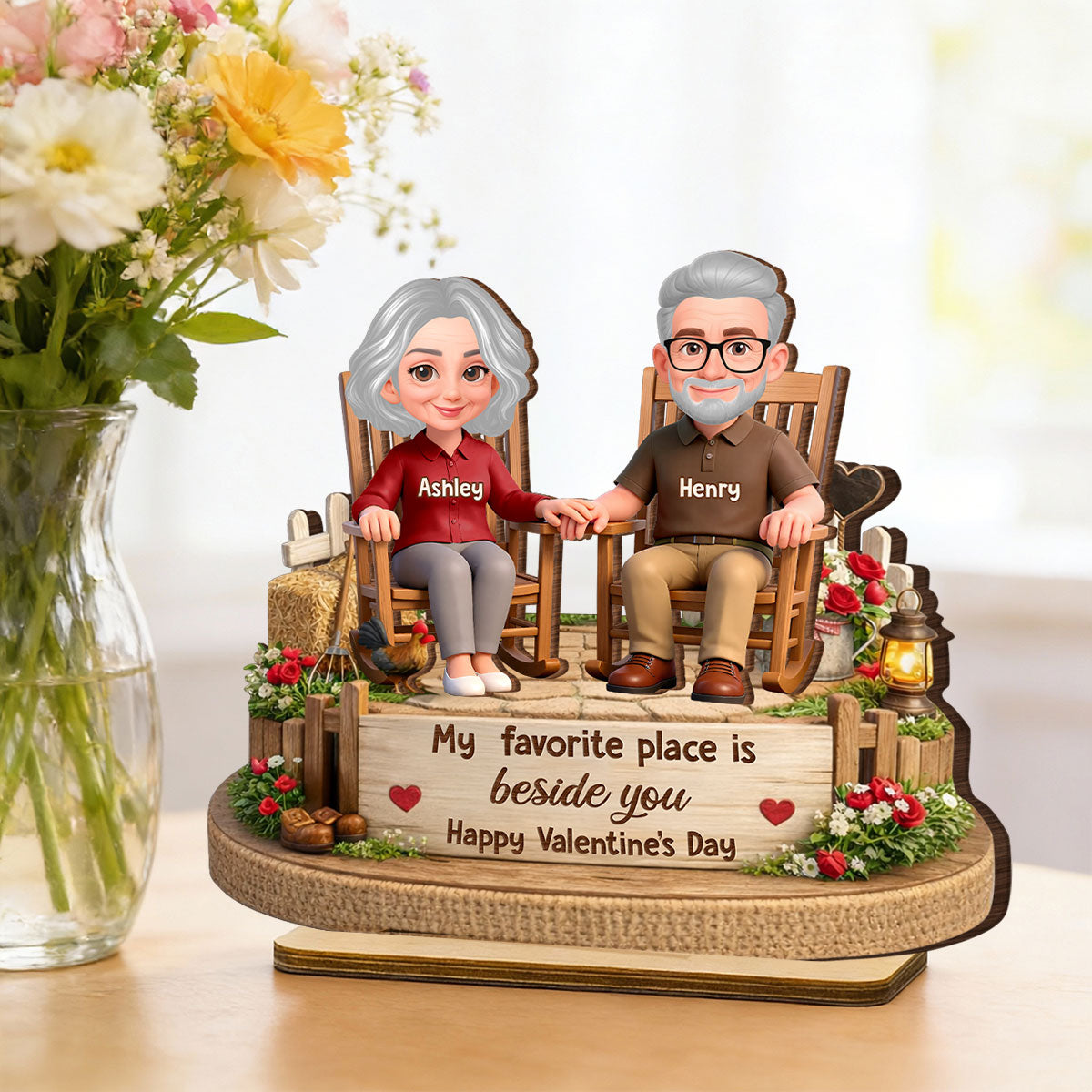 My Favorite Place is Beside You Farmhouse Couple - Personalized 2-Layered Wooden Plaque - Valentine's Day Gift for Her, for Him