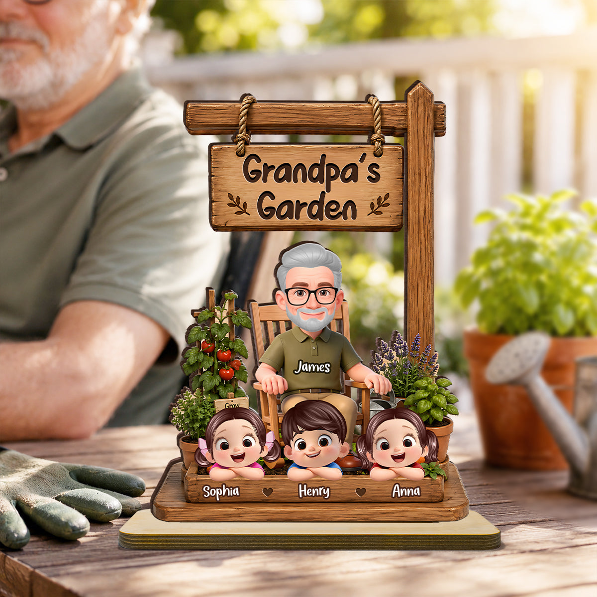 Grandpa's Garden - Personalized 2-Layered Wooden Plaque - Father's Day Gift for Dad, Husband