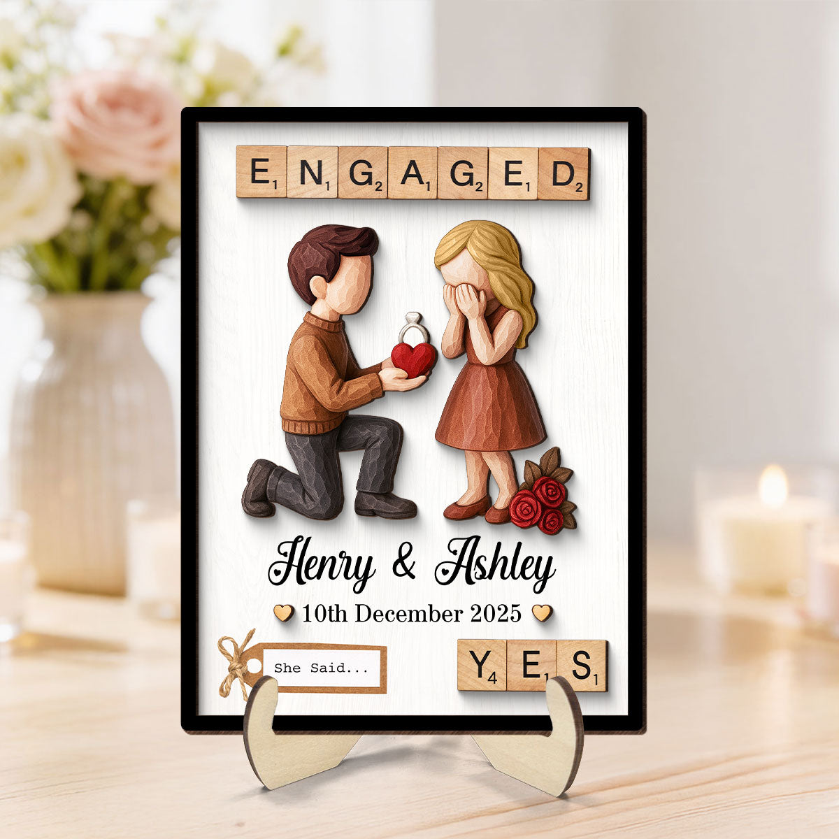 Couple Engagement Proposal - Personalized 2-Layered Wooden Plaque - Heartfelt Gift for Her, for Him