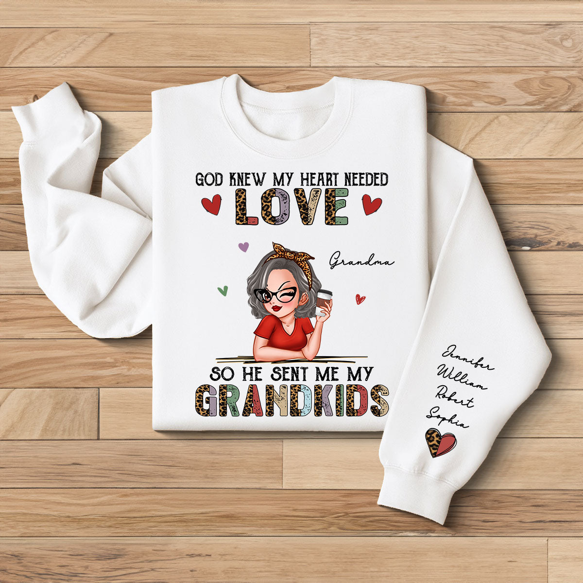 Colorful Half Leopard Love Grandkids Personalized Sleeve Printed Sweatshirt