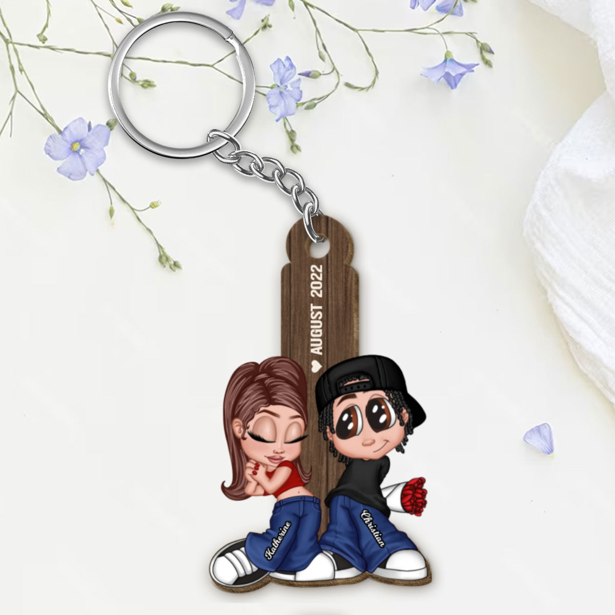 Y2K Couple Personalized Wooden Keychain, Gift For Him, For Her