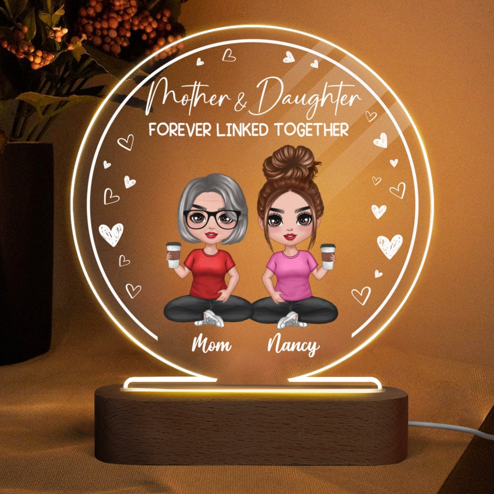 Doll Mom And Daughters Sitting Personalized Circle Acrylic Plaque LED Night Light