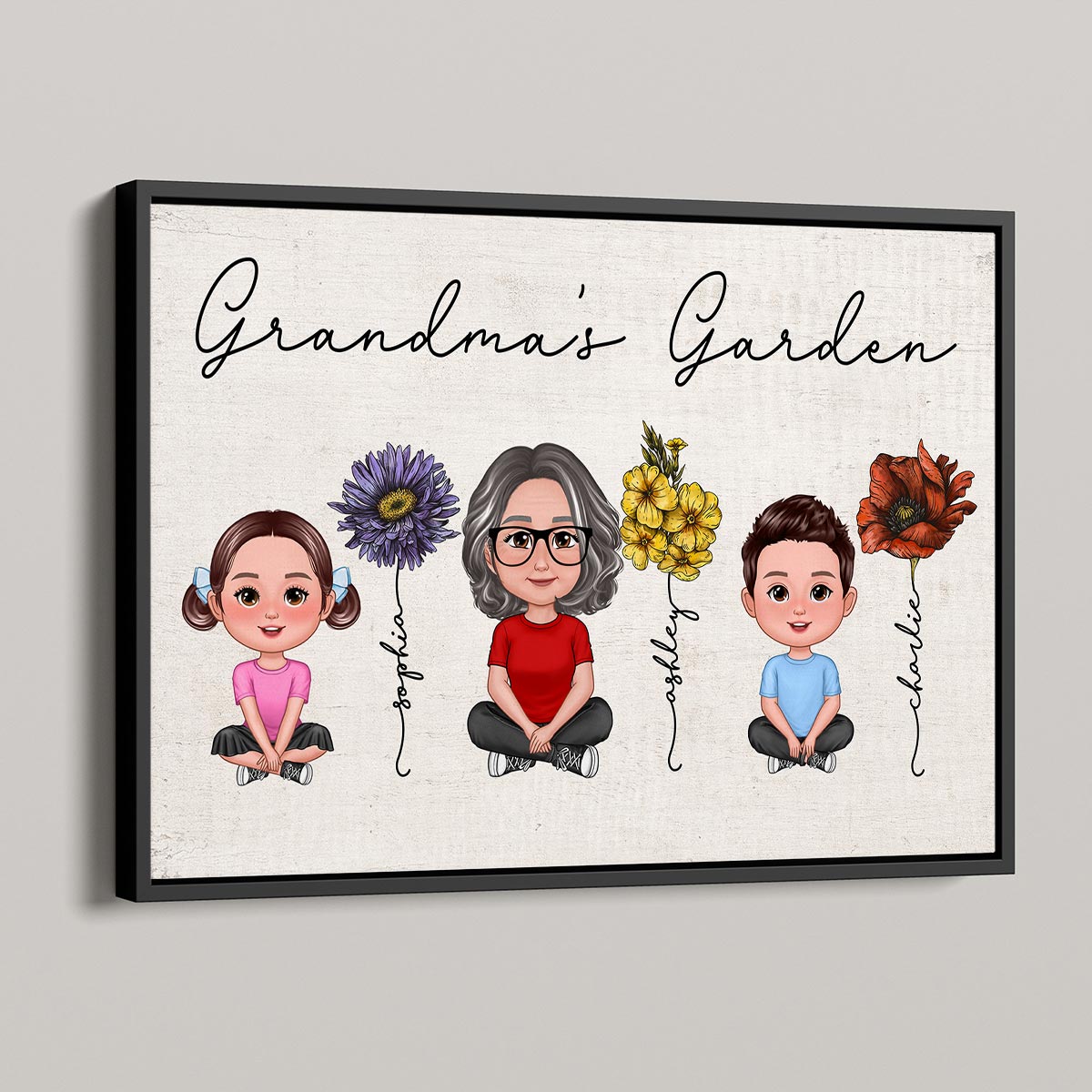 Grandma Grandkids Crossed Legs Sitting Vintage Birth Flower Personalized Poster