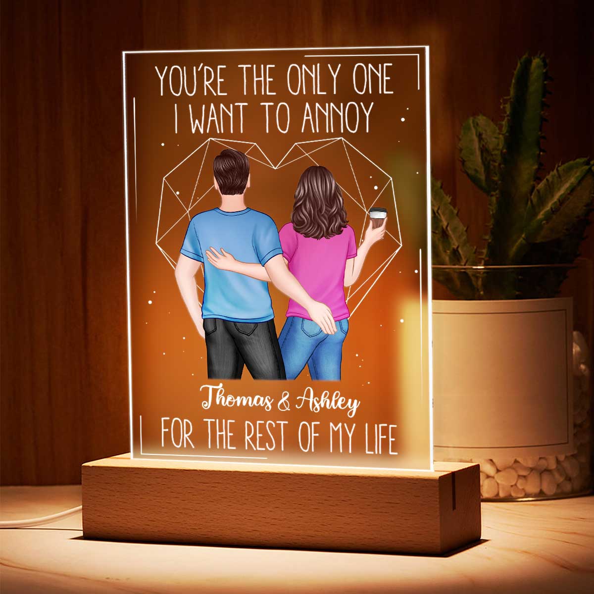 Back View Couple Touching The Only One Valentine‘s Day Anniversary Gift Personalized Rectangle Acrylic Plaque LED Lamp Night Light