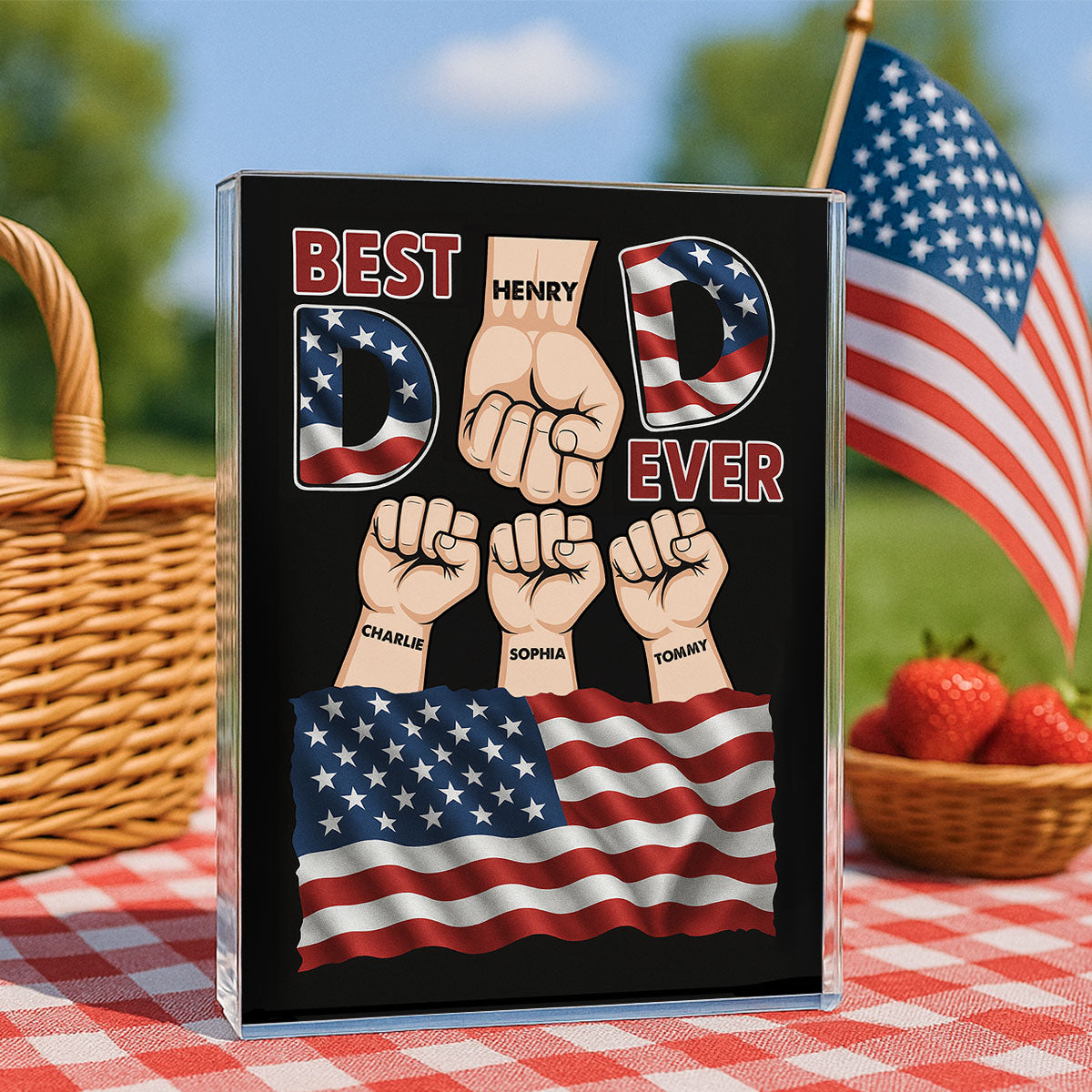Best Dad Ever Nation Flag Personalized Acrylic Block Plaque, Father's Day Gift for Dad