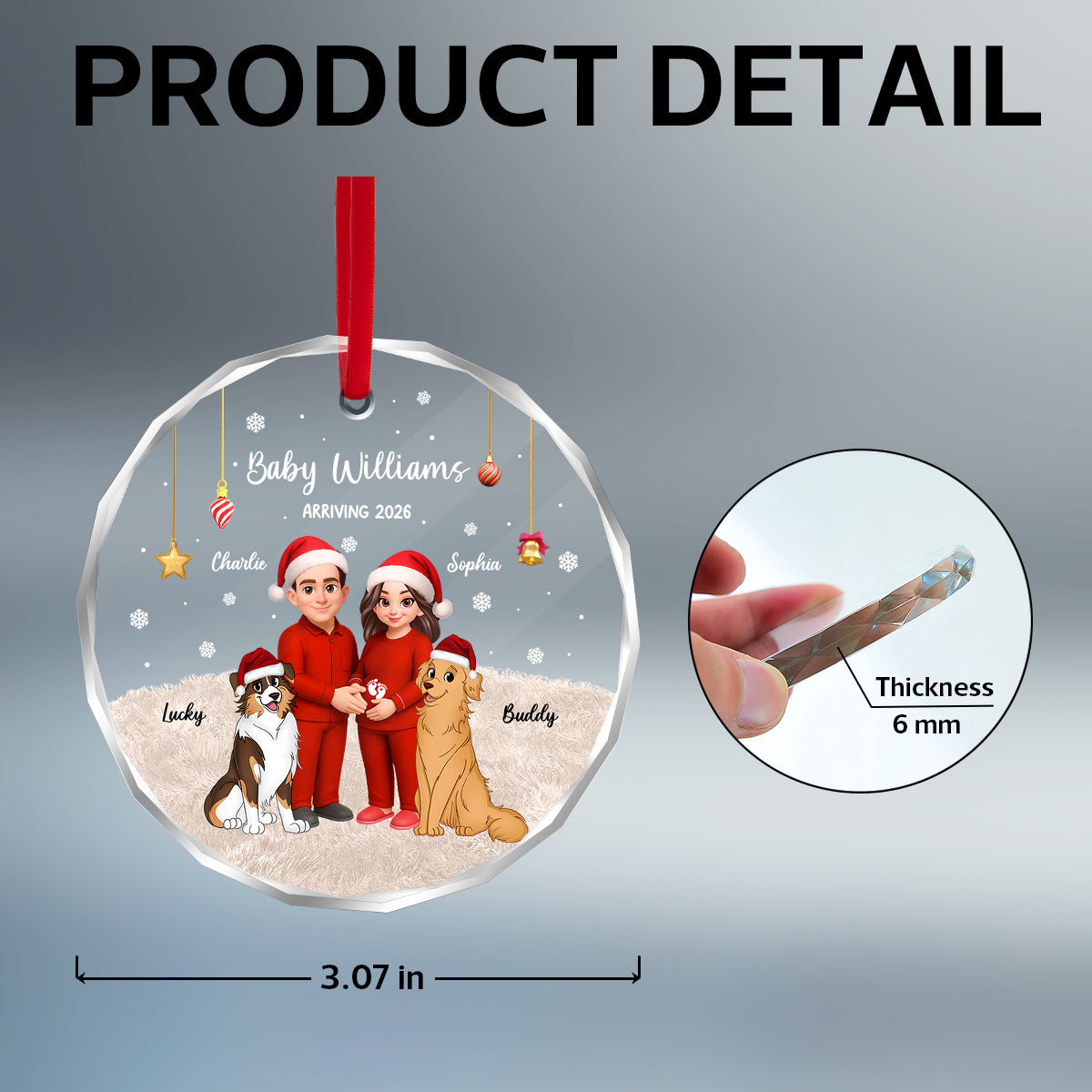 Expecting Parents Christmas Pregnancy Baby Arriving With Dogs Cats - Personalized Glass Ornament