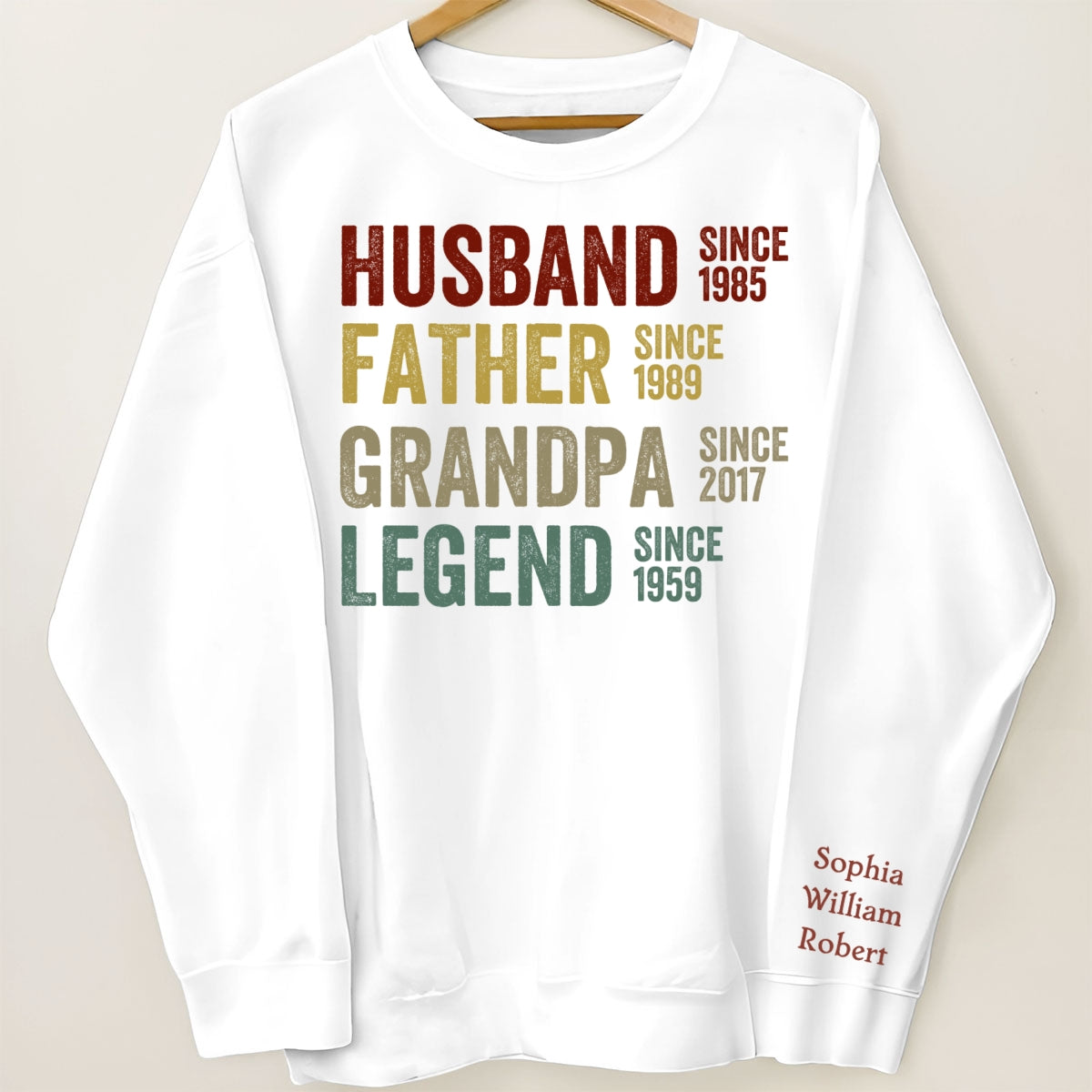 Husband Father Grandpa Legend, Grandfather Custom Dates, Funny Gift For Men Personalized Sleeve Printed Sweatshirt
