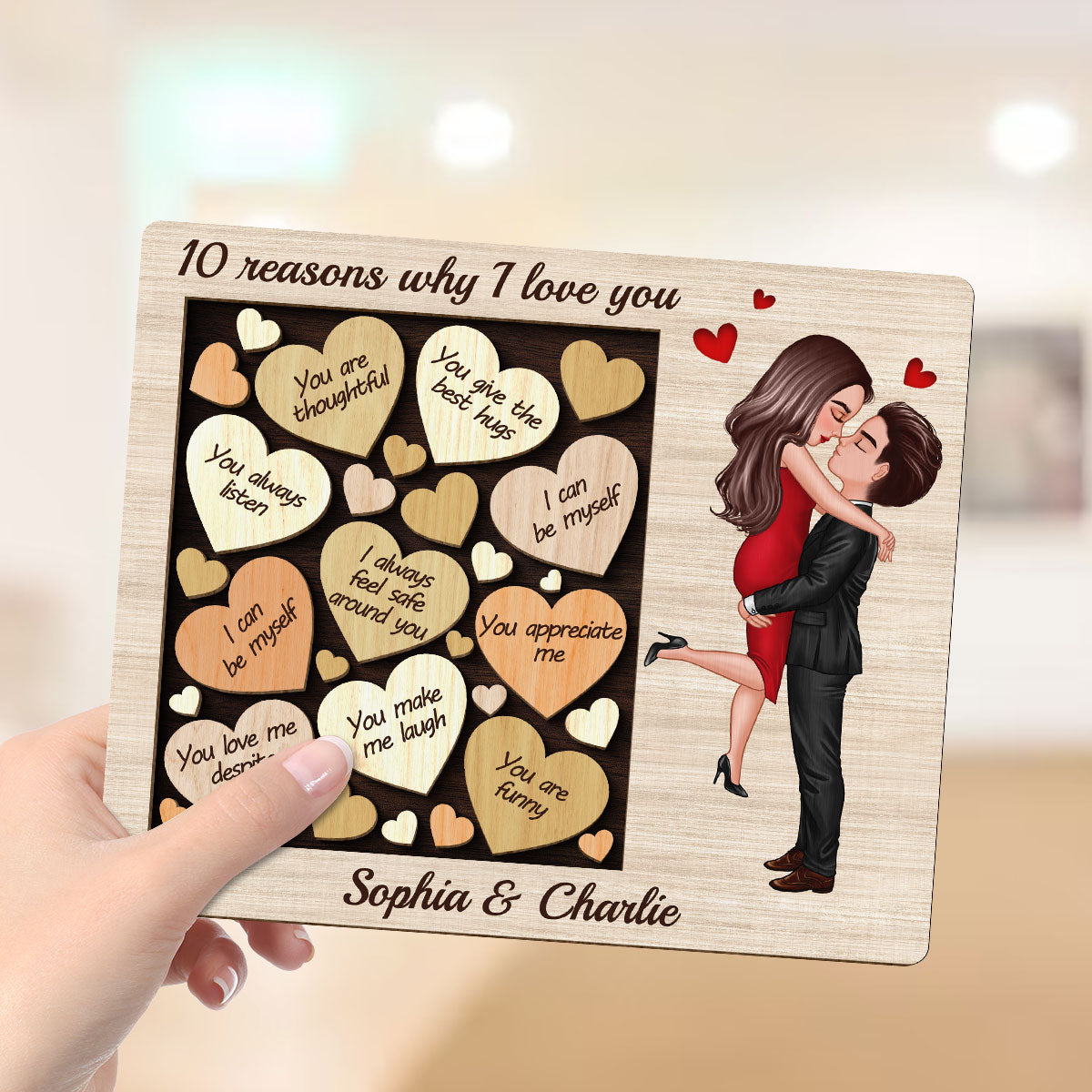 Reasons Why I Love You Valentine‘s Day Gift For Him For Her Keepsake Personalized 2-Layer Wooden Plaque