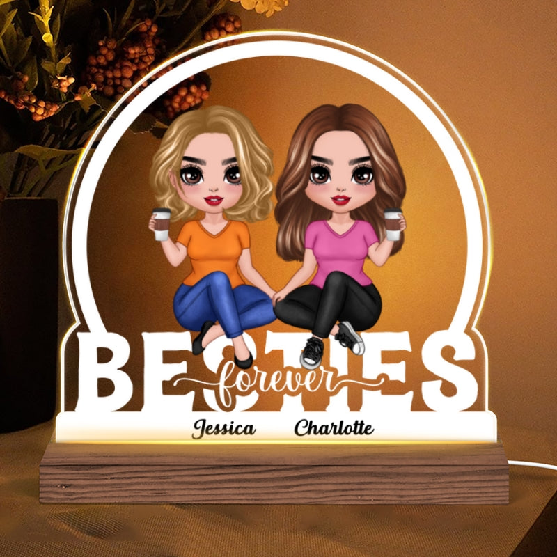 Doll Besties Sisters Sitting On Text Personalized Custom Shape LED Night Light