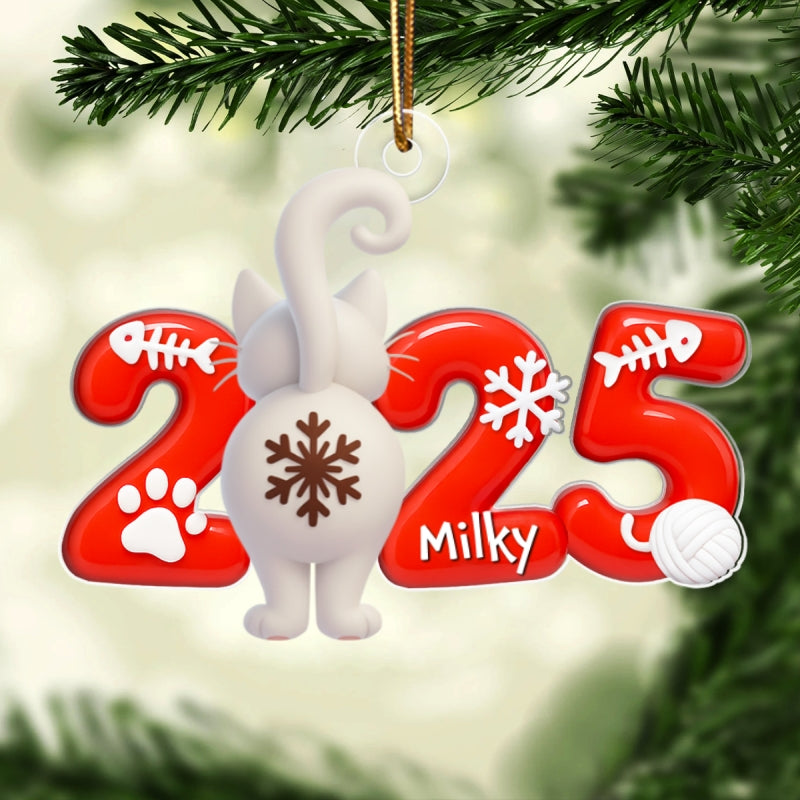 Funny Cat Back View 2025 - Personalized Acrylic Ornament - Christmas Gift for Cat Moms, Cat Dads, Cat Lovers