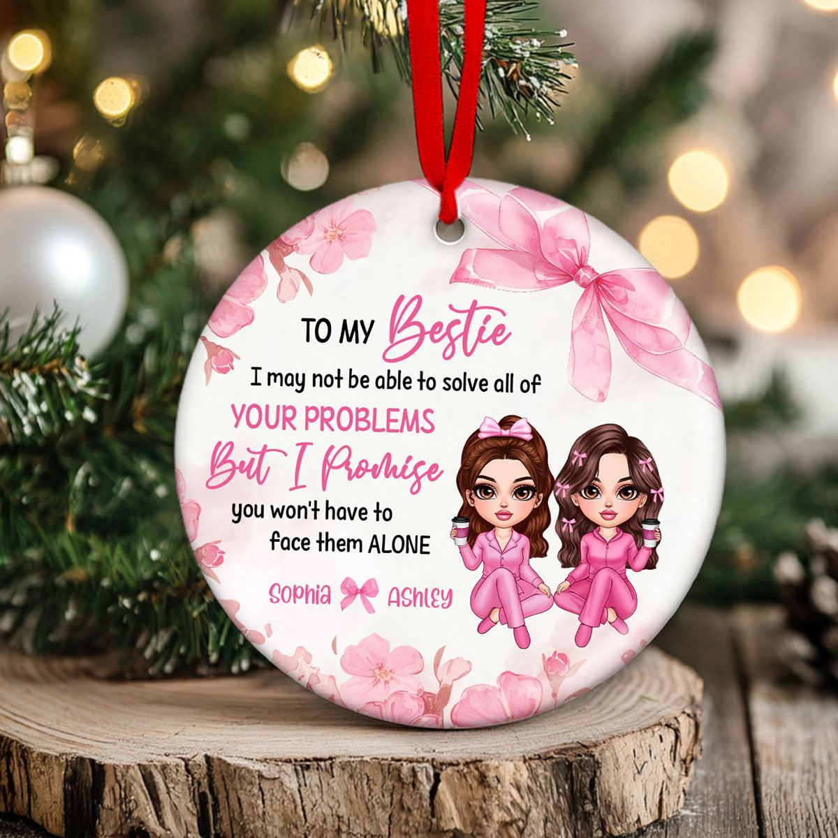 To My Besties Pink Girls Personalized Circle Ornament