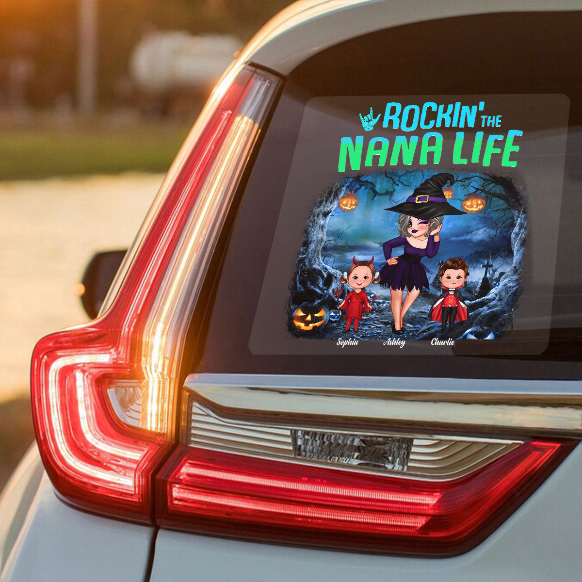 Night Halloween Rockin‘ Grandma Personalized Decal, Halloween Decor
