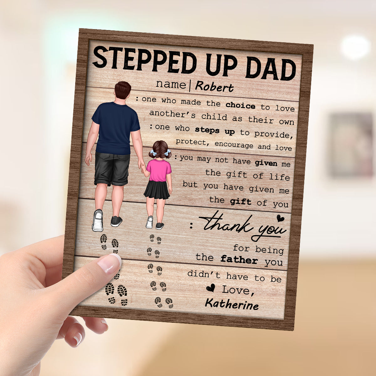 Stepped Up Dad Happy Father's Day Gift Personalized 2-Layer Wooden Plaque