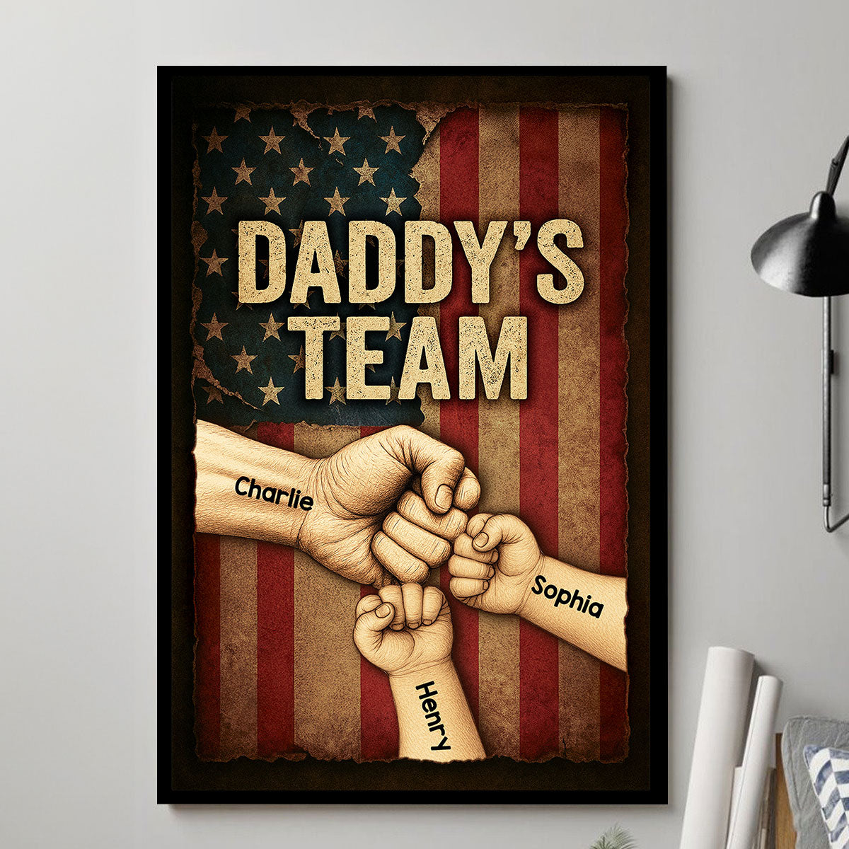 Daddy's Team Fist Bump Metal Plate Vintage Personalized Poster, Father's Day Gift for Dad