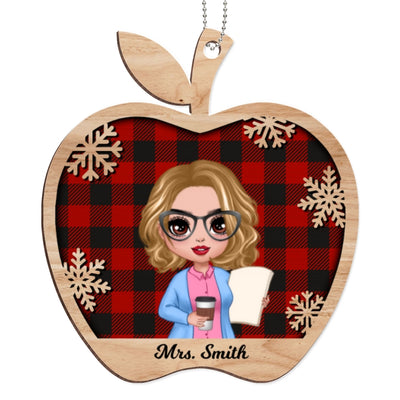 Doll Female Teacher In Apple Shape Christmas Personalized Wooden Ornament