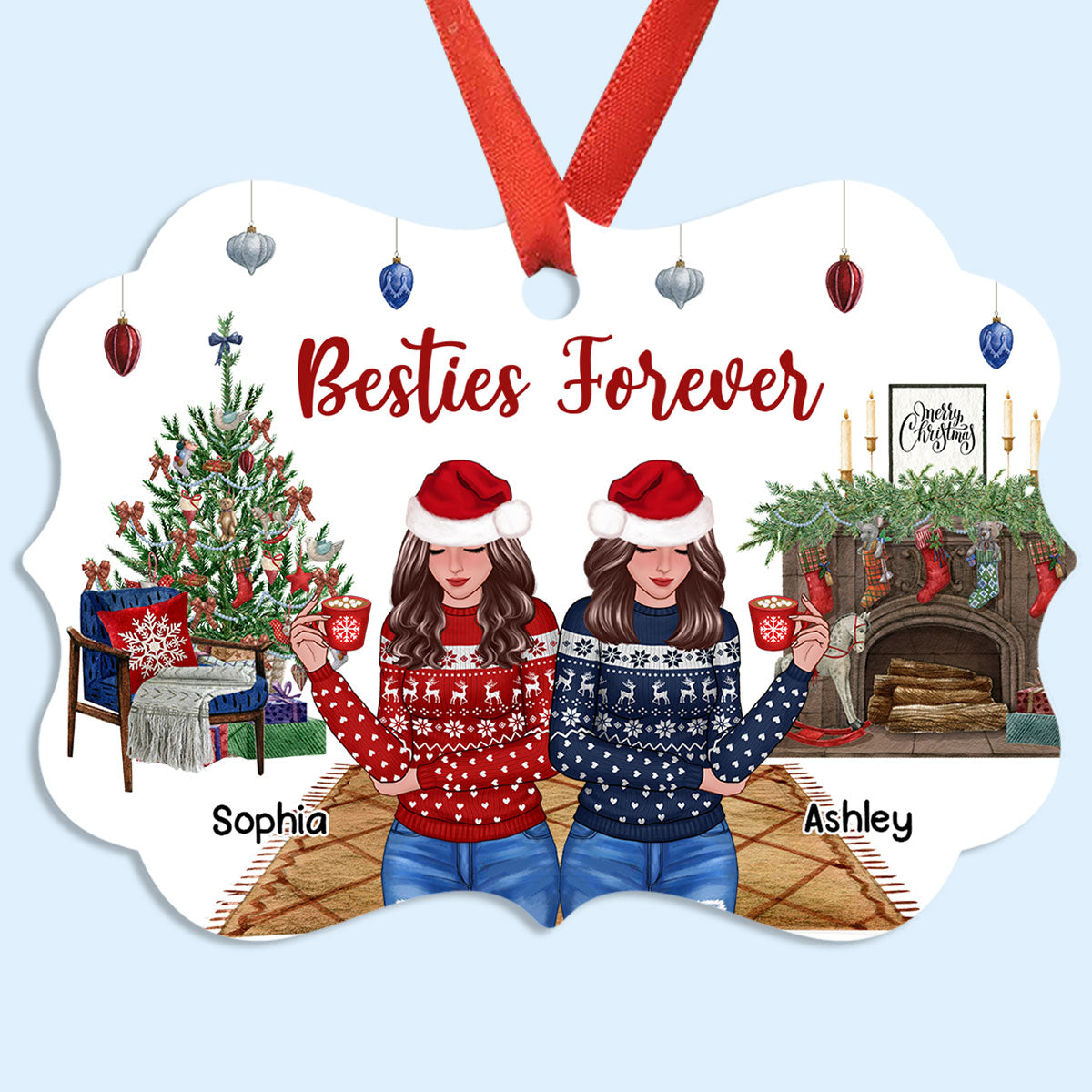 Christmas In House Front View Christmas Besties Personalized Christmas Ornament