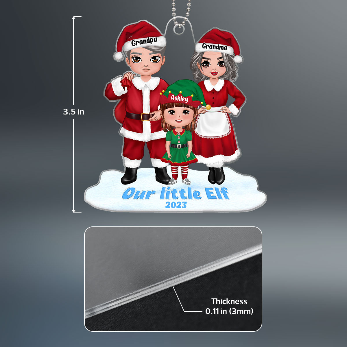 Our Little Elves Grandpa Grandma Claus Personalized Acrylic Ornament