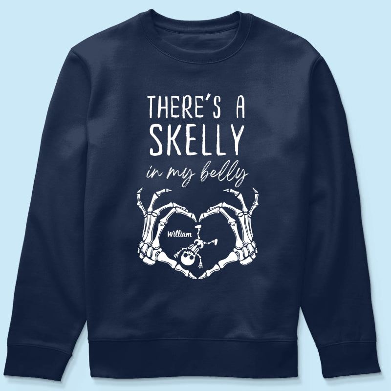 There's A Skelly In My Belly Halloween Pregnancy - Personalized Shirt - Spooky Mama Gift, Funny Pregnancy Gift