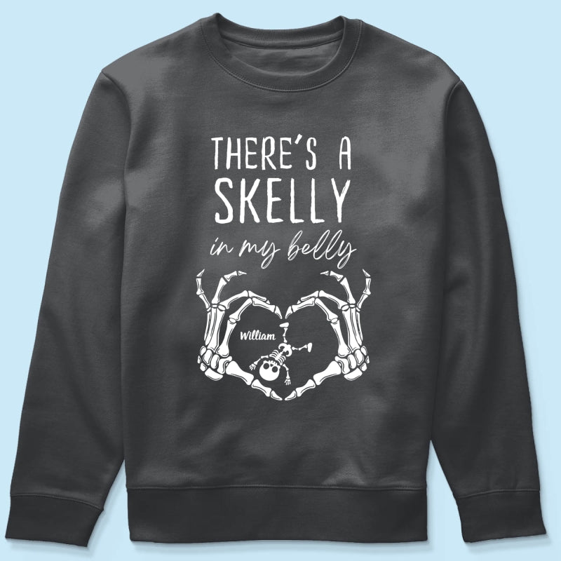 There's A Skelly In My Belly Halloween Pregnancy - Personalized Shirt - Spooky Mama Gift, Funny Pregnancy Gift