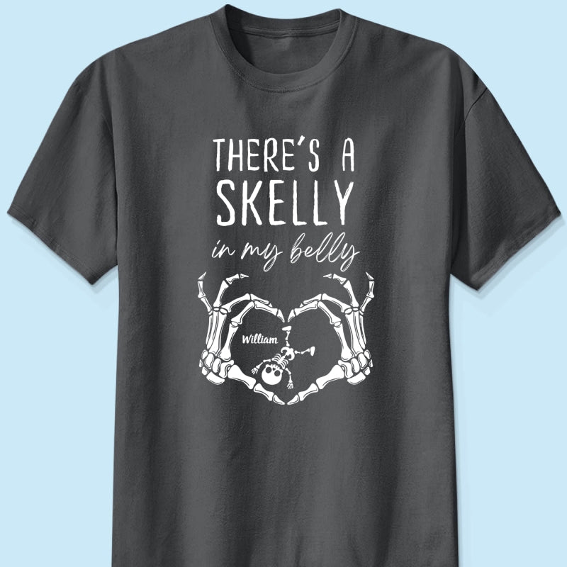 There's A Skelly In My Belly Halloween Pregnancy - Personalized Shirt - Spooky Mama Gift, Funny Pregnancy Gift