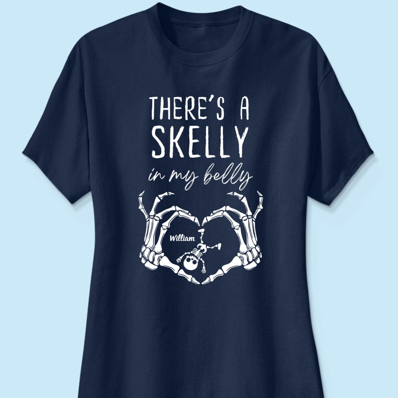 There's A Skelly In My Belly Halloween Pregnancy - Personalized Shirt - Spooky Mama Gift, Funny Pregnancy Gift