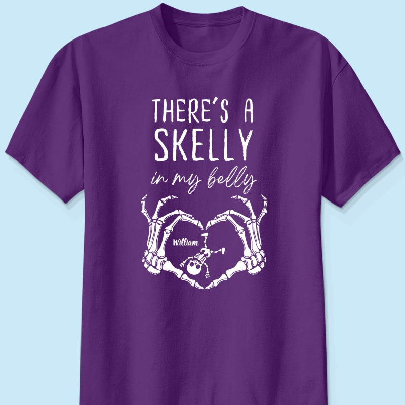 There's A Skelly In My Belly Halloween Pregnancy - Personalized Shirt - Spooky Mama Gift, Funny Pregnancy Gift