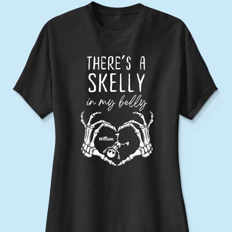 There's A Skelly In My Belly Halloween Pregnancy - Personalized Shirt - Spooky Mama Gift, Funny Pregnancy Gift