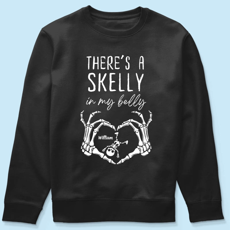 There's A Skelly In My Belly Halloween Pregnancy - Personalized Shirt - Spooky Mama Gift, Funny Pregnancy Gift