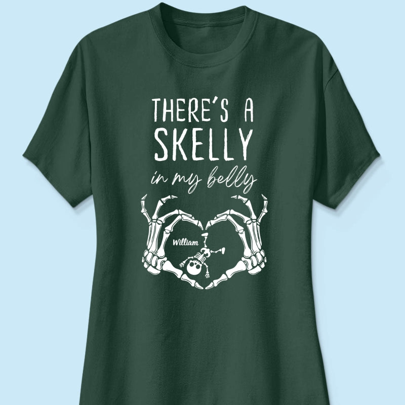 There's A Skelly In My Belly Halloween Pregnancy - Personalized Shirt - Spooky Mama Gift, Funny Pregnancy Gift
