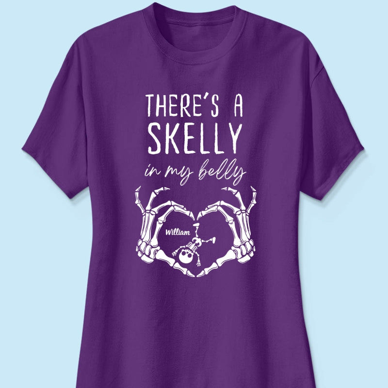 There's A Skelly In My Belly Halloween Pregnancy - Personalized Shirt - Spooky Mama Gift, Funny Pregnancy Gift