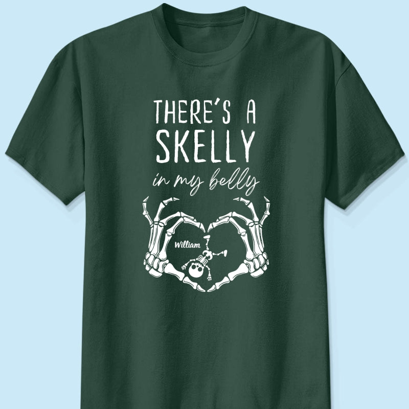 There's A Skelly In My Belly Halloween Pregnancy - Personalized Shirt - Spooky Mama Gift, Funny Pregnancy Gift