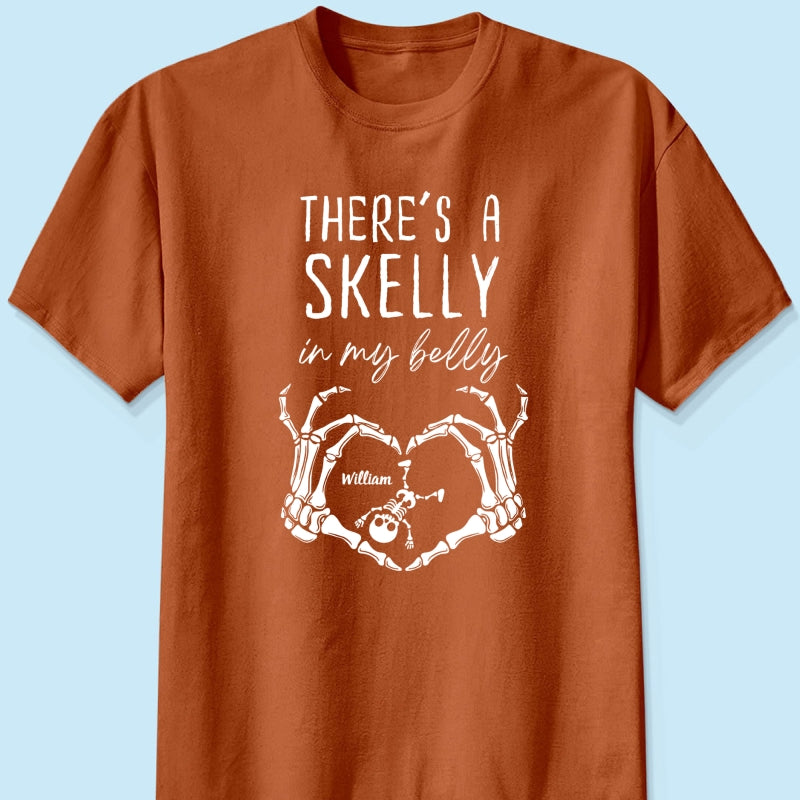 There's A Skelly In My Belly Halloween Pregnancy - Personalized Shirt - Spooky Mama Gift, Funny Pregnancy Gift