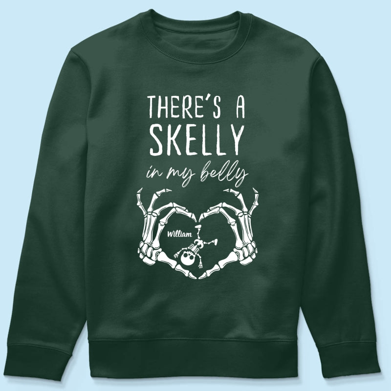 There's A Skelly In My Belly Halloween Pregnancy - Personalized Shirt - Spooky Mama Gift, Funny Pregnancy Gift