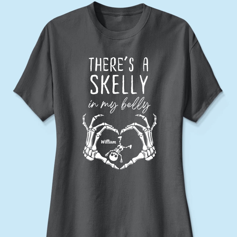 There's A Skelly In My Belly Halloween Pregnancy - Personalized Shirt - Spooky Mama Gift, Funny Pregnancy Gift